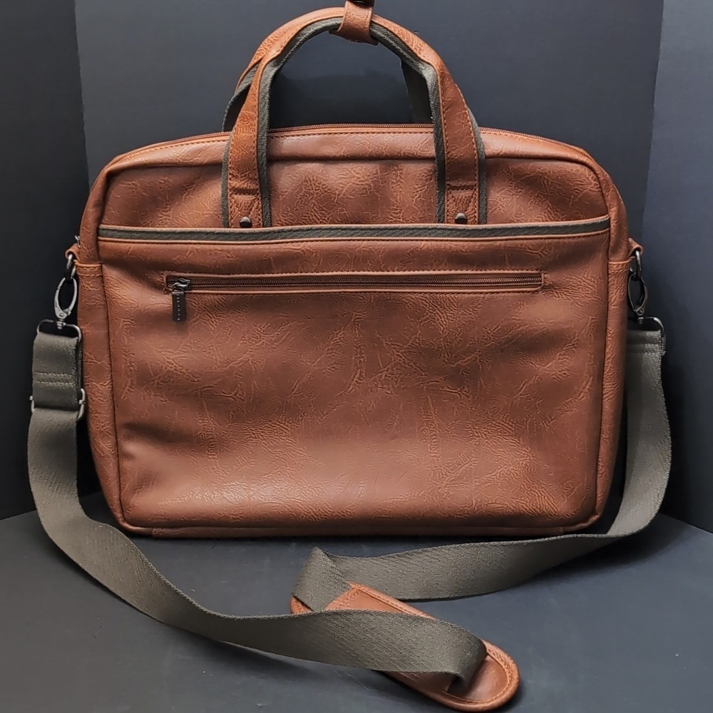 Bugatti Valentino RFID Men's Brown Cognac Vegan Leather Briefcase.